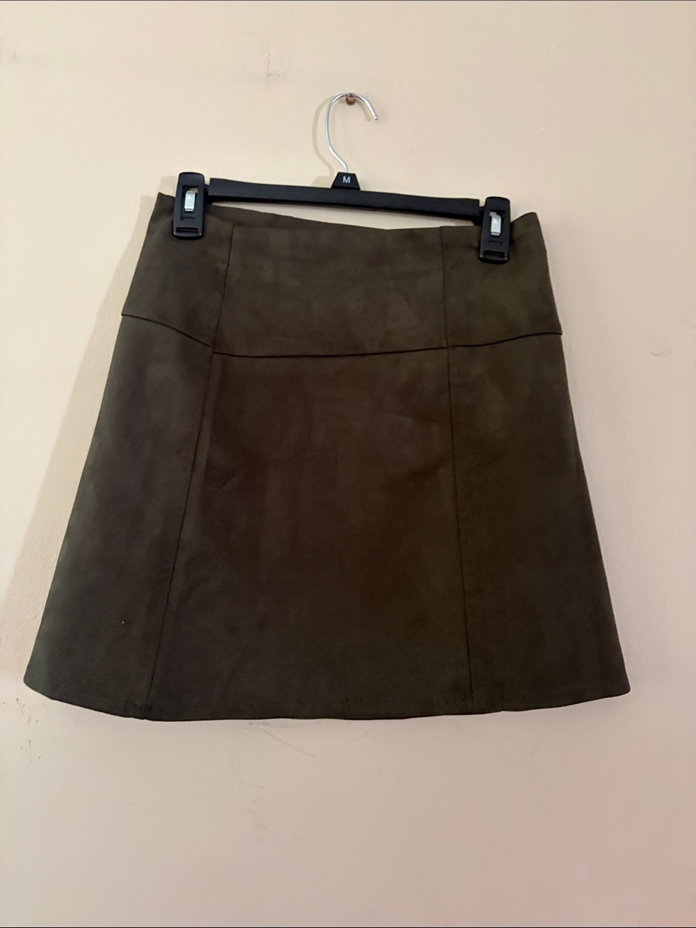 Max Studio Dark Olive Green Suede Mini Skirt m